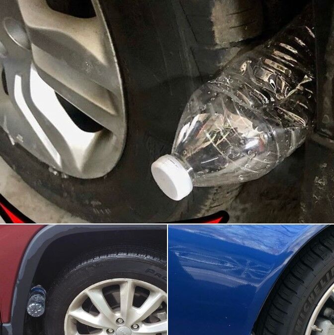 If you see a plastic bottle on your tire, be very careful test